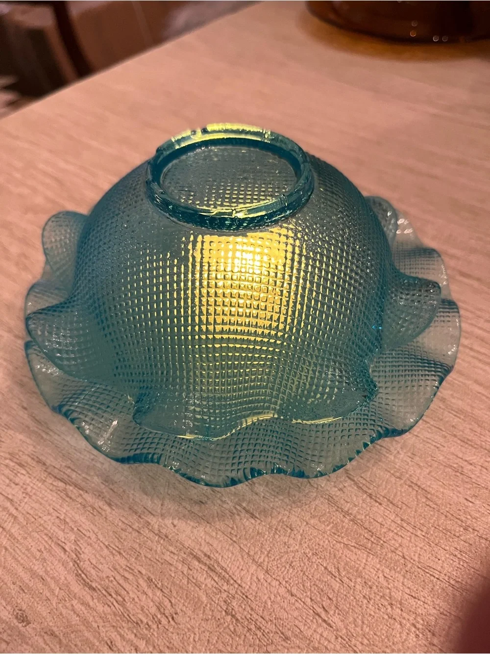 Vintage 1960s Colony Italy Aqua Blue Micro Waffle Fairy Lamp | Textured Glass